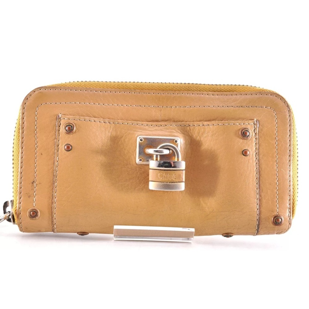 Chloe Tan Leather Wallet with Silver Padlock